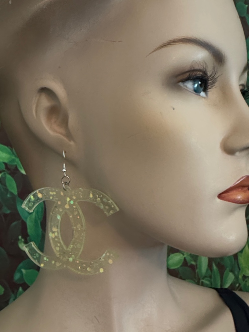 Streetwear Sparkle Yellow CC Fashion Dangle Earrings - Picture 3 of 8